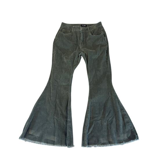 Flamingo Denim - Flamingo Women’s Size L mid rise green corduroy boho flare leg pants 3624